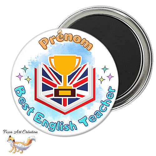 Badge, Magnet pins Meilleur prof d'anglais, best english teacher, cadeau enseignant