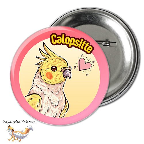 Badge, Magnet pins Calopsitte Jaune, Perruche, Oiseau Exotique, Petit Perroquet, Illustration