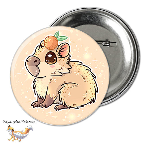 Badge, Magnet Capybara Mignon avec une Orange