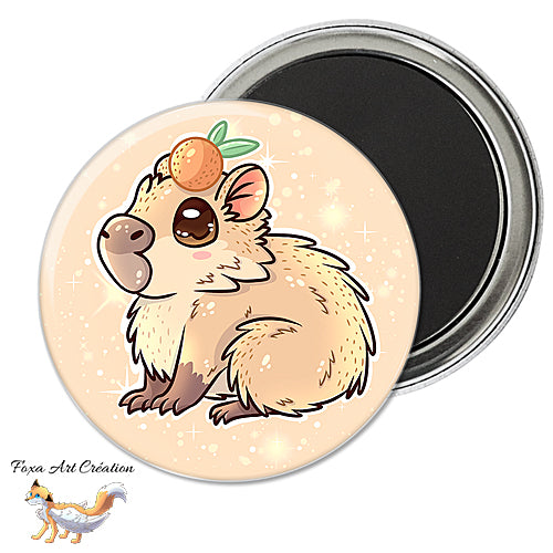 Badge, Magnet Capybara Mignon avec une Orange