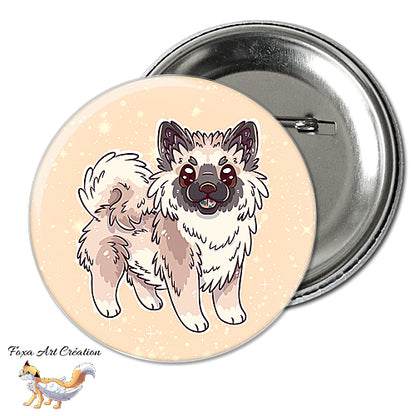 Badge, Magnet Eurasier, chien mignon, race, fond couleur sable