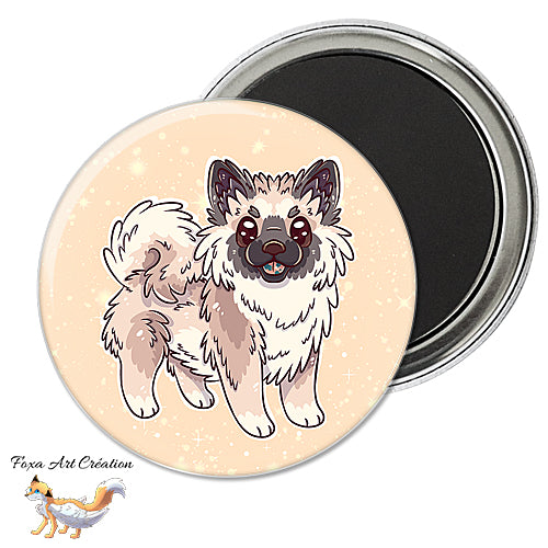 Badge, Magnet Eurasier, chien mignon, race, fond couleur sable