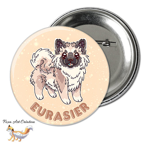 Badge, Magnet Eurasier, chien mignon, race, fond couleur sable