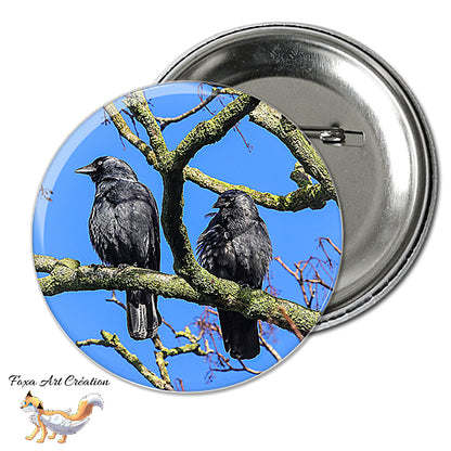 Badge, Magnet pins Choucas des Tours, oiseau corvidé, Coloeus monedula, Jackdaw, modèle 2