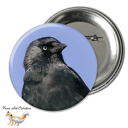 Badge, Magnet pins Choucas des Tours, oiseau corvidé, Coloeus monedula, Jackdaw, modèle 1
