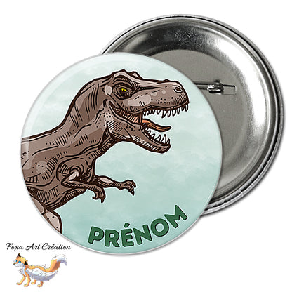 Badge, Magnet Dinosaure Tyrannosaure Prénom, pins personnalisable