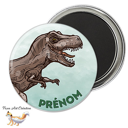 Badge, Magnet Dinosaure Tyrannosaure Prénom, pins personnalisable
