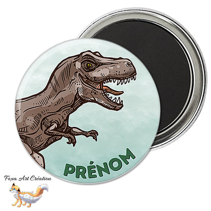 Badge, Magnet Dinosaure Tyrannosaure Prénom, pins personnalisable