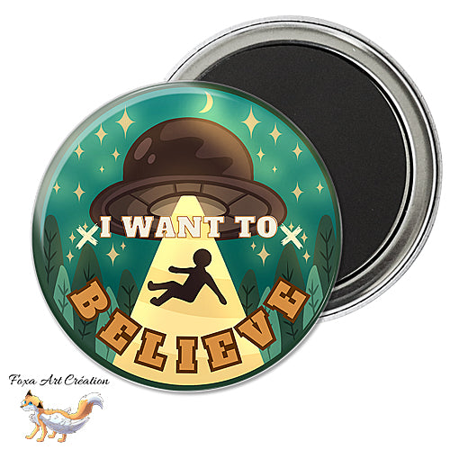 Badge, Magnet pins I want to believe, ovni ufo, extraterrestre, forêt