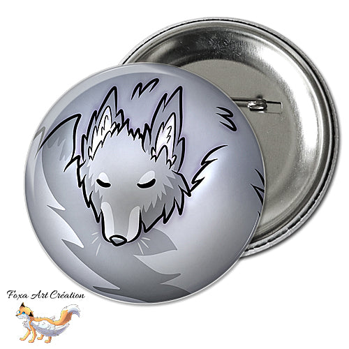 Badge, Magnet pins Loup Gris Endormi en Boule