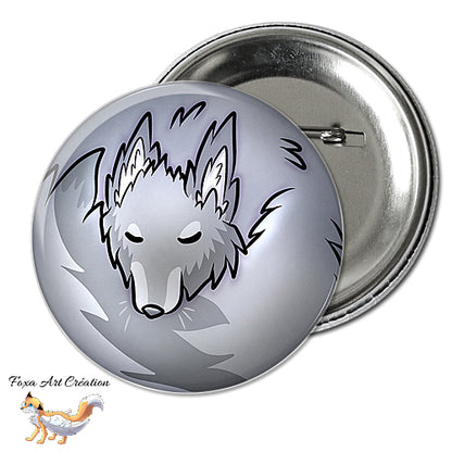 Badge, Magnet pins Loup Gris Endormi en Boule
