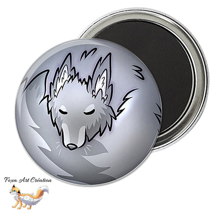 Badge, Magnet pins Loup Gris Endormi en Boule