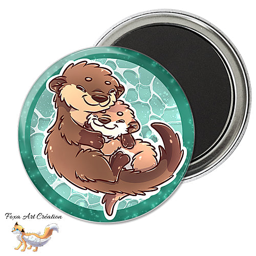 Badge, Magnet Loutres Câlineuses, Animaux Mignons