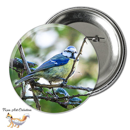 Badge, Magnet pins Mésange Bleue, oiseau de jardin, Cyanistes caeruleus, modèle 2