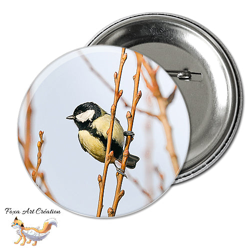 Badge, Magnet pins Mésange Charbonnière, oiseau de jardin, Parus major, modèle 2