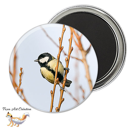 Badge, Magnet pins Mésange Charbonnière, oiseau de jardin, Parus major, modèle 2