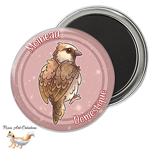 Badge, Magnet Oiseau de Jardin Mignon, Moineau Domestique