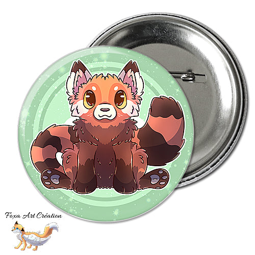 Badge, Magnet Panda Roux Assis, Mignon, Version Vert