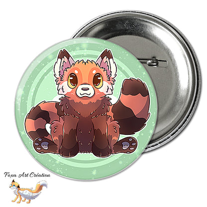 Badge, Magnet Panda Roux Assis, Mignon, Version Vert