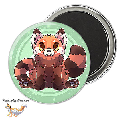 Badge, Magnet Panda Roux Assis, Mignon, Version Vert
