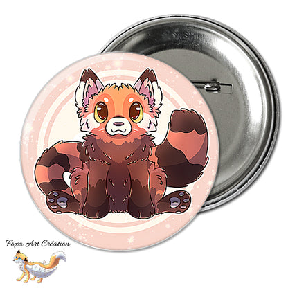 Badge, Magnet Panda Roux Assis, Mignon, Version Pêche