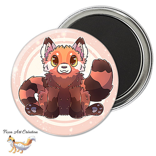 Badge, Magnet Panda Roux Assis, Mignon, Version Pêche