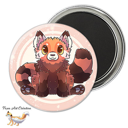 Badge, Magnet Panda Roux Assis, Mignon, Version Pêche