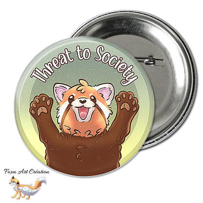 Badge, Magnet Panda Roux Mignon levant les bras, "Threat to Society", pins humour