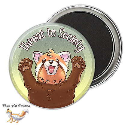 Badge, Magnet Panda Roux Mignon levant les bras, "Threat to Society", pins humour
