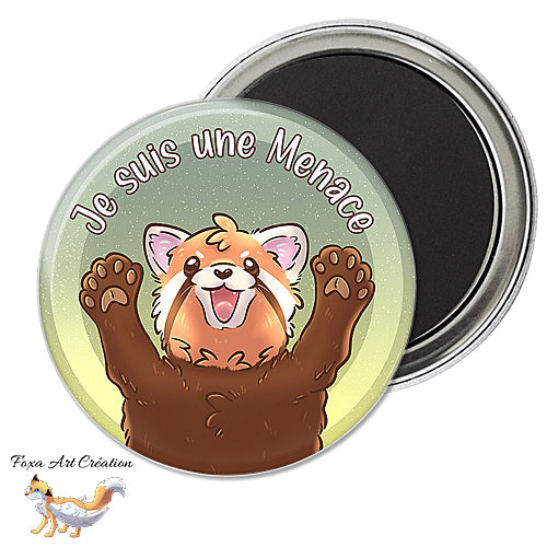 Badge, Magnet Panda Roux Mignon levant les bras, "Je suis une menace", pins humour