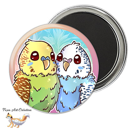 Badge, Magnet pins Perruches Ondulées, Illustration