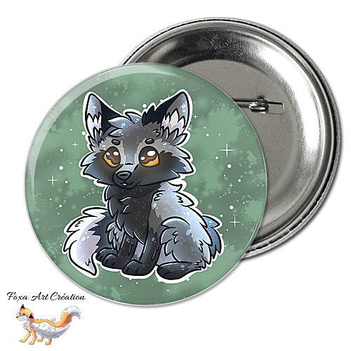 Badge, Magnet pins Renard Argenté Assis, Mignon