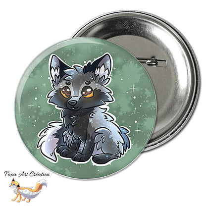 Badge, Magnet pins Renard Argenté Assis, Mignon