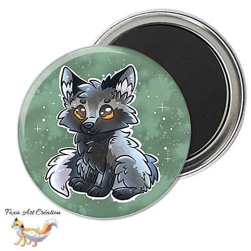 Badge, Magnet pins Renard Argenté Assis, Mignon