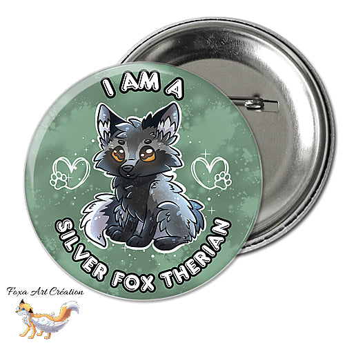 Badge, Magnet pins Therian Renard Argenté, Mignon, "Silver Fox"