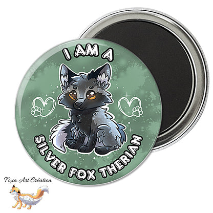 Badge, Magnet pins Therian Renard Argenté, Mignon, "Silver Fox"