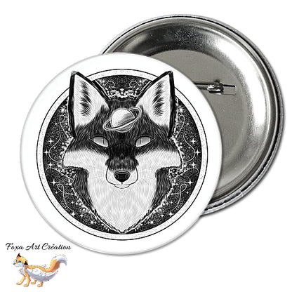 Badge, Magnet pins Renard Astral, Noir et Blanc, Illustration