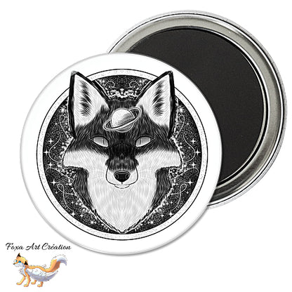 Badge, Magnet pins Renard Astral, Noir et Blanc, Illustration