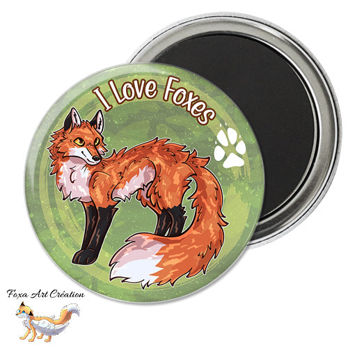 Badge, Magnet pins Renard Roux "I love foxes", Illustration