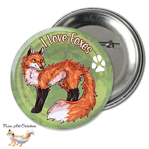 Badge, Magnet pins Renard Roux "I love foxes", Illustration