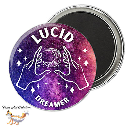 Badge, Magnet Rêveur Lucide, "Lucid Dreamer", espace onirique, pins galaxie