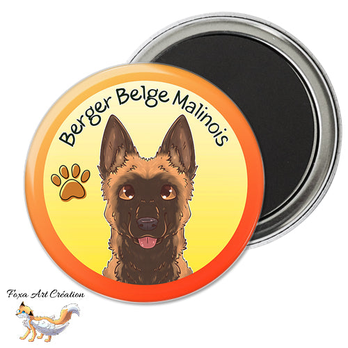 Magnet frigo aimanté représentant la tête d un chien Berger Belge Malinois avec empreinte de patte