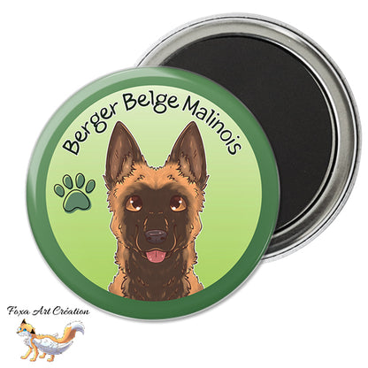 Magnet frigo aimanté représentant la tête d un chien Berger Belge Malinois avec empreinte de patte