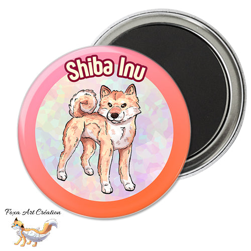 Magnet aimanté frigo rond illustré d un Shiba Inu couleur crème clair par Foxa Art Création