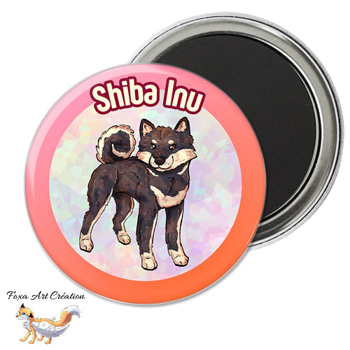 Magnet frigo aimanté illustré d un Shiba Inu noir et feu par Foxa Art Création