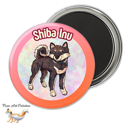 Magnet frigo aimanté illustré d un Shiba Inu noir et feu par Foxa Art Création