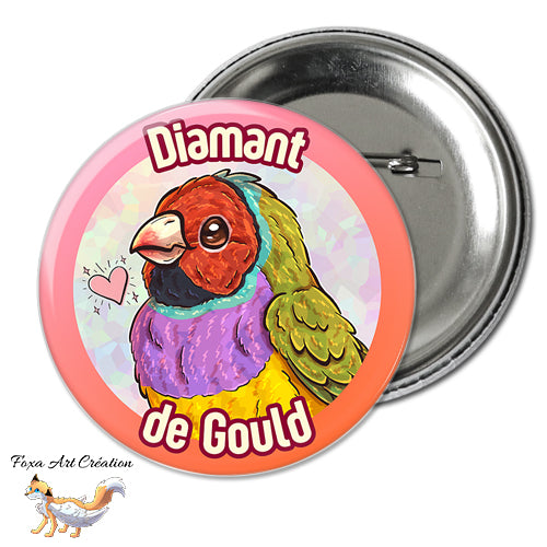 Badge ou Magnet Diamant de Gould - 8 Couleurs au Choix Oiseau Exotique Pins Illustration
