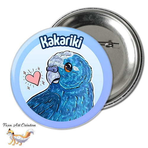 Badge, Magnet pins Kakariki Bleu, Perruche, Oiseau Exotique, Petit Perroquet, Illustration