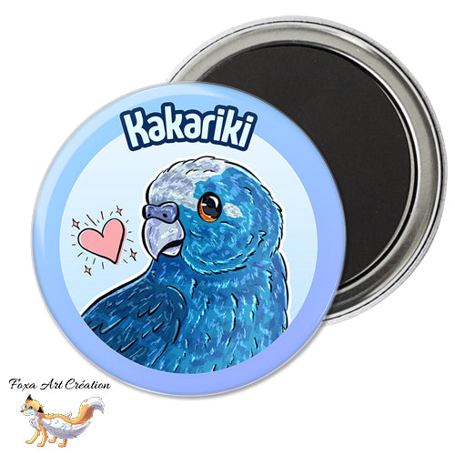 Badge, Magnet pins Kakariki Bleu, Perruche, Oiseau Exotique, Petit Perroquet, Illustration