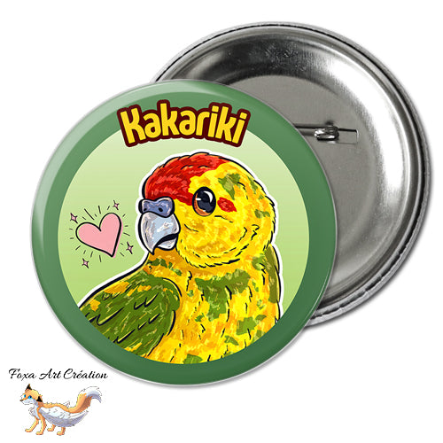 Badge, Magnet pins Kakariki Jaune Panaché, Perruche, Oiseau Exotique, Petit Perroquet, Illustration
